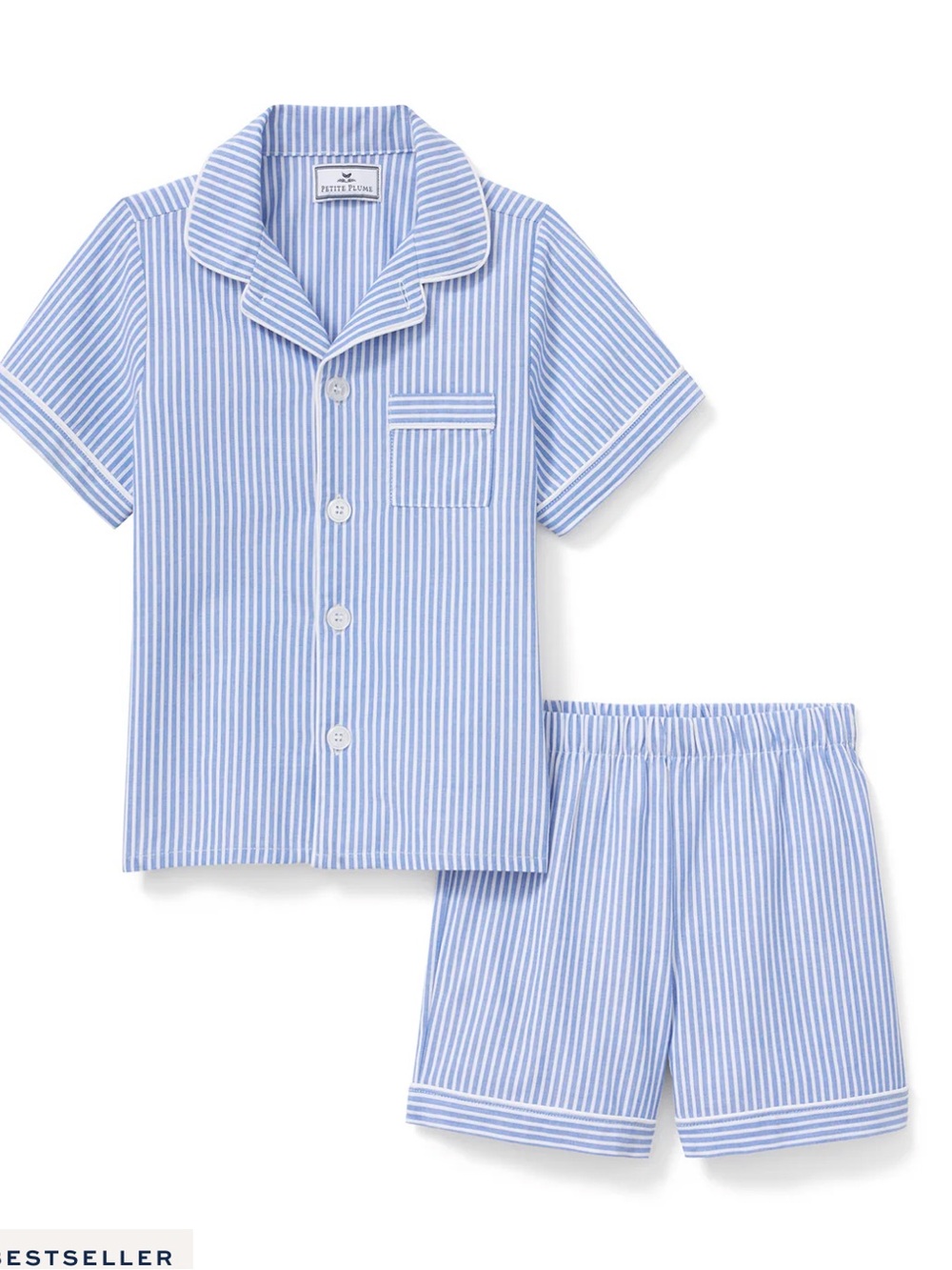 Petite Plum Kids Twill Pajama Short Set in French Blue Heritage Stripe